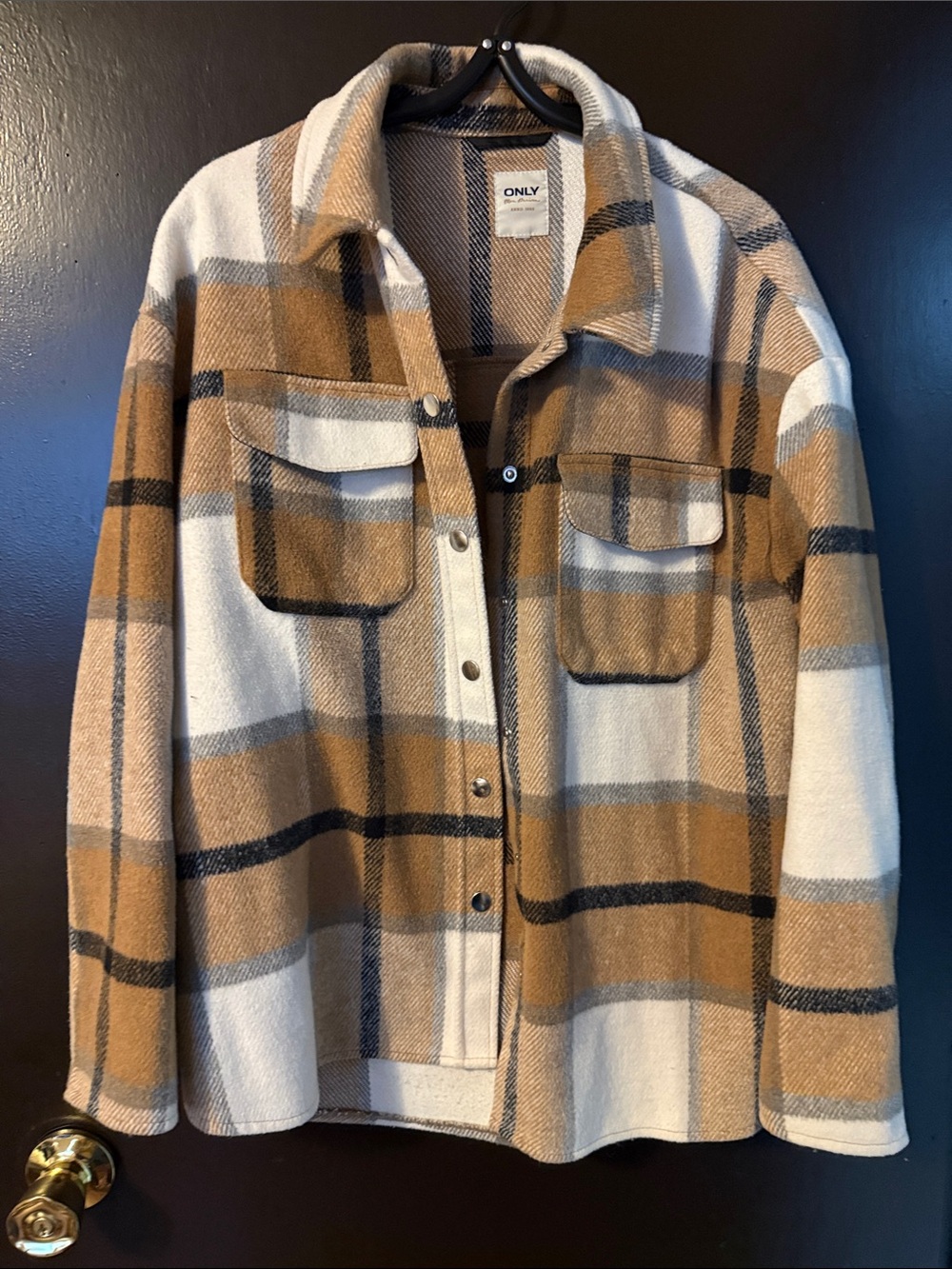 ONLY Camel & Cream Plaid Utility Shacket